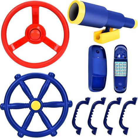 Accessoires Jeu en Plein air, 8pcs Accessoires Tour de Jeu, Équipement d'aire Jeux pour Enfants, Echafaudage Escalier, Balançoire Extérieur, Télescope, Aire Jeux balançoire téléphone (Bleu) (1/5)