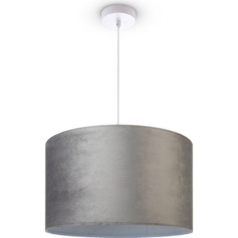 Paco Home Lámpara De Suspensión Lámpara De Pie Trípode Salón Pantalla Terciopelo Monocolor E27 Lámpara colgante - Blanco, Gris Blanco (Ø45,5 cm) (1/4)