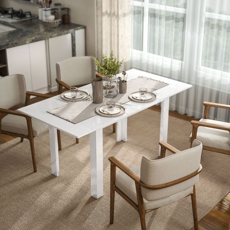Esstisch ausziehbar 120 160 cm Hochglanz Weiß OKMYHOME (1/5)