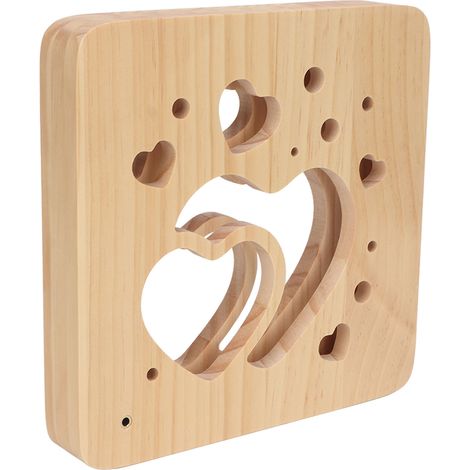 Veilleuse LED 3D en bois, veilleuse décorative sculptée en forme de cœur creux en pin, alimentée par USB, idéale pour la Saint-Valentin. (1/5)