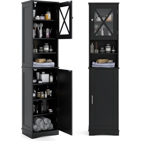 COSTWAY 67” Tall Bathroom Cabinet Freestanding Storage Cabinet-Black (1/5)