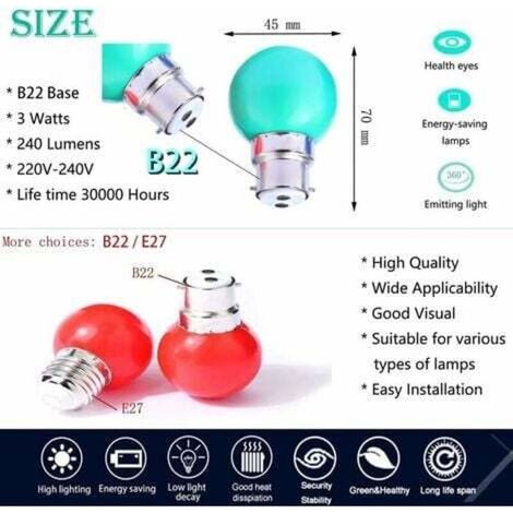 Packung mit 40 B22 3W LED-Lampen (entspricht 30W, 300 lm, AC 220V, B22 Bajonettsockel), mehrfarbig, für Zuhause, Bar, Partydekoration. (1/3)