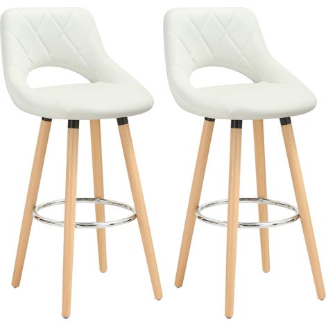 Woltu – Lot de 2 tabourets de bar similicuir blanc – Hauteur d'assise 70 cm – Dossier ergonomique et repose-pieds – Dimensions 43x43x91 cm