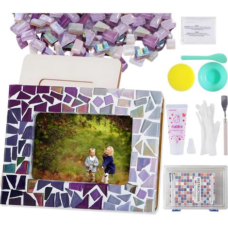 Kit de bricolage pour cadres photo en mosaïque pour adultes et enfants, cadre en bois de 5 pouces avec carreaux de verre