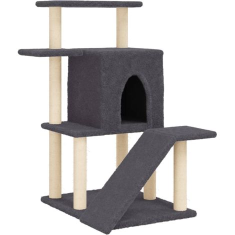 Tiragraffi per gatti Mobili per arrampicata su torre Tiragraffi piattaforma da arrampicata con tiragraffi in sisal scuro 97 cm grigio 020022721
