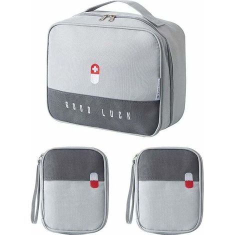 3 Pcs Sac de Rangement de Médicaments, Trousse de Premiers Secours Portable Boîte Médicale, Trousse de Secours Vide, Sac durgence Médical Imperméable Les pour Maison Voyages Camping, Gris