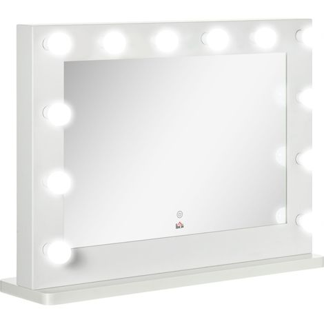 Espejo de maquillaje Hollywood con 12 LED regulables, táctil, 80 x 60 cm, blanco (1/5)