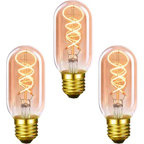 Bombilla LED de filamento Edison E27 T45 de 4 W, luz blanca cálida antigua, paquete de 3 unidades (1/5)