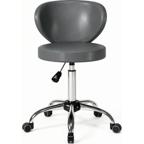 Taburete giratorio con ruedas 360° en PU gris, altura regulable 73-88 cm, con respaldo MODENUIT (1/5)