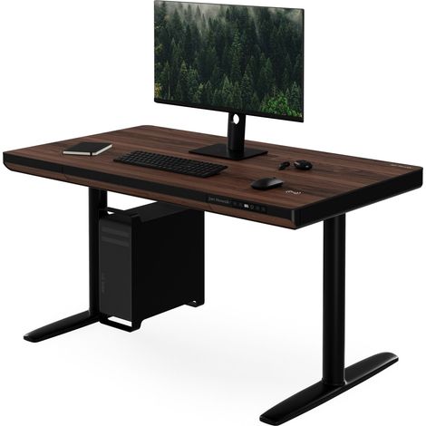 Bureau électrique assis-debout avec tiroir et chargeur sans fil Qi noir/noyer, 1200 mm: ELLIS
