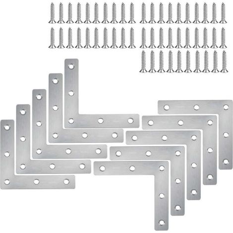 Lot de 10 équerres d'angle en acier inoxydable, fixations pour meubles, plaques de fixation plates, connecteurs en L avec vis 80 x 80 mm (1/5)