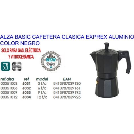 Klassische Espressomaschine aus schwarzem Aluminium für 6 Tassen ALZA Basic 6032