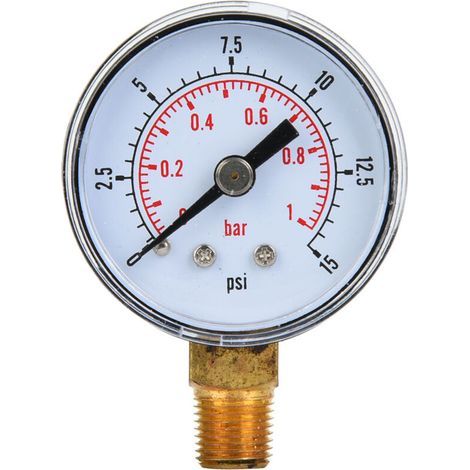 Mechanisches Manometer 1/8" BSPT, unterer Anschluss für Luft, Öl, Wasser (0-15 psi, 0-1 bar) (1/5)