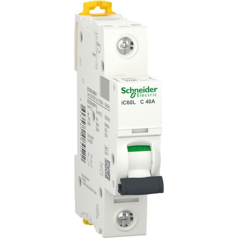 Disjoncteur IC60L SCHNEIDER ACTI 9 40A 1P Courbe C 15000A Icn 230V AC (1/2)