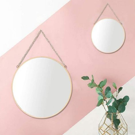 Miroir - Rond - 25 x 25 cm - Cadre Laiton - Salle De Bain Entrée Chambre - 1 Pièce (1/5)