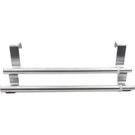 Porte-serviettes double extensible à suspendre à la porte d'un placard, en acier inoxydable, barre porte-serviettes de bain, cintre pour vêtements, porte-serviettes pour salle de bain et cuisine. (1/5)