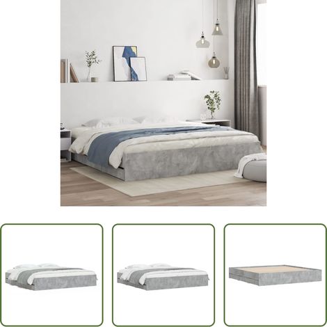 vidaXL Bois d'ingénierie - Cadre de lit avec tiroirs sans matelas gris béton 160x200 cm (1/5)
