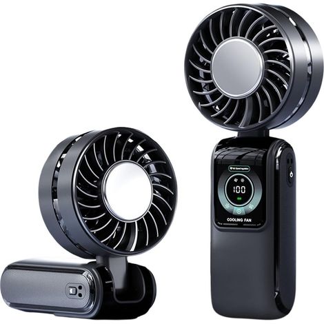 Ventilateur à main rechargeable 2-en-1 – design turbo – pliable 90° – ventilation 100 vitesses – compact et portable