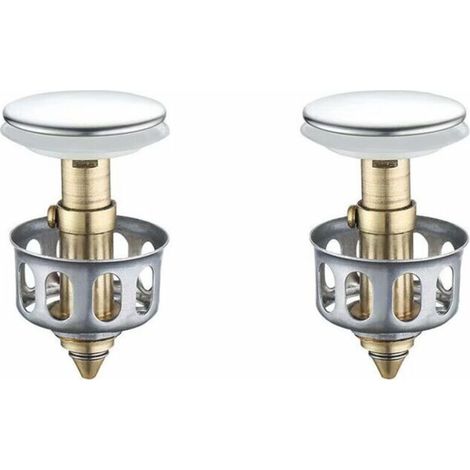 Filtre de Vidange de Rebond de Lavabo Universel, évier Bouchon de Vidange Pop Up Salle de Bain évier Bouchon de Vidange avec Panier, Cuisine Crépine évier Bouchon de Vidange（2pcs）