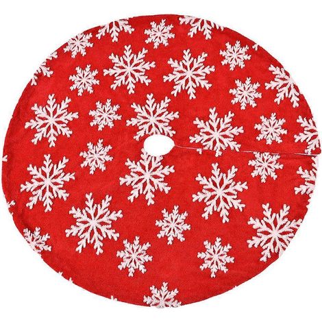 Schneeflocken-Weihnachtsbaumrock für Weihnachtsdekorationen, Schneeflocken-Weihnachtsbaumrock aus Plüsch, Weihnachtsfeierdekoration, Rot (120 cm) (1/4)