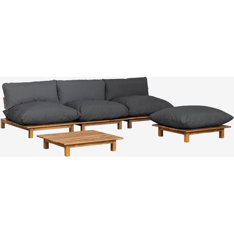 Sofá Modular Reclinable de 3 Piezas con Mesa de Centro y Puff en Madera de Acacia Brina SKLUM Gris Antracita (1/5)
