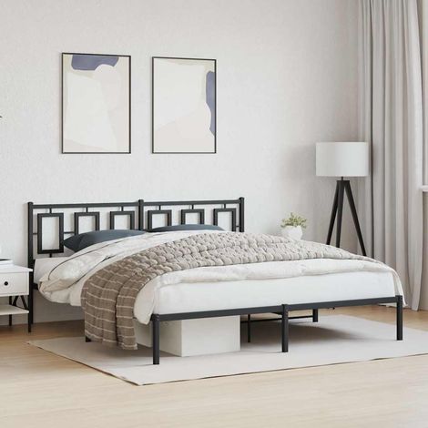 Bettgestell mit Kopfteil Metall Schwarz 183x213 cm (1/5)
