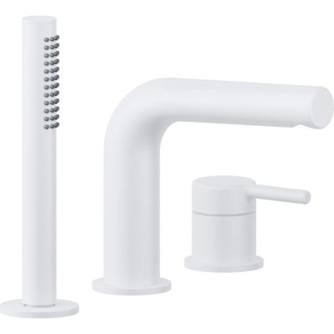 ECOLAM 3 Loch Wannenarmatur PI weiß matt Wannenrandarmatur Mischbatterie Handbrausewhite (1/5)