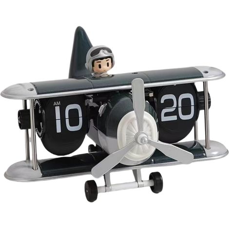 Orologio da tavolo ribaltabile per aereo, orologio da tavolo bianco silenzioso retrò vintage, alimentato a batteria con meccanismo automatico, numeri grandi, regalo classico unico per casa e ufficio ( (1/5)