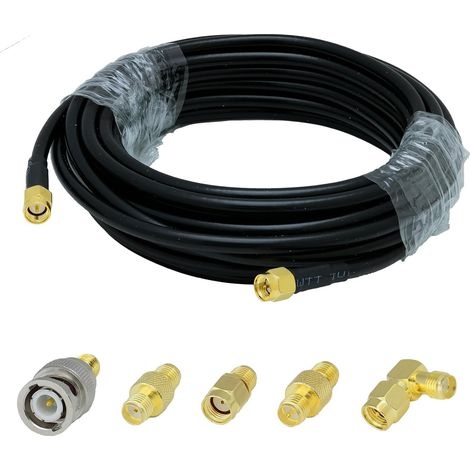Câble SMA mâle vers mâle RG58 de 5 m et 5 adaptateurs, adaptateur SMA vers BNC/RPSMA pour antenne WiFi, antenne GPS, drone FPV, appareils SDR, etc. (1/5)