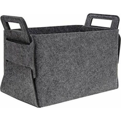 Aufbewahrungsbox aus grauem Filz, Holzkorb 36x25x23 cm (1/5)