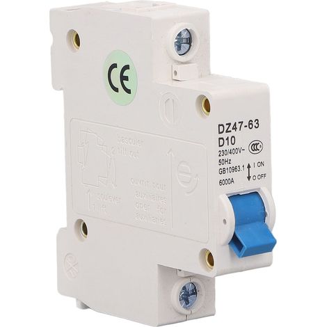 Disjoncteur miniature monophasé 230 V/400 V sur rail DIN, pouvoir de coupure de 10 A et 6 000 A (1/5)