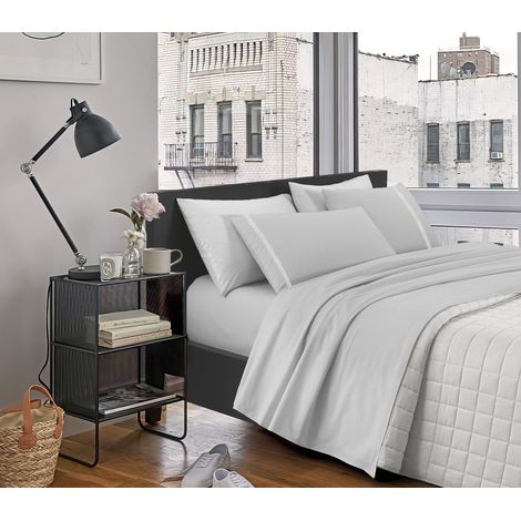 Completo Letto Matrimoniale ,100% Cotone Pizzo grigio