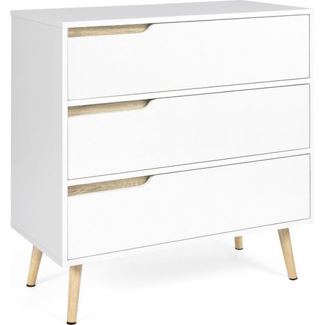 Idmarket – Commode enfant 3 tiroirs 80 cm – Design scandinave blanc – Largeur 40 cm – Pieds en pin massif – Rangement optimisé pour chambre