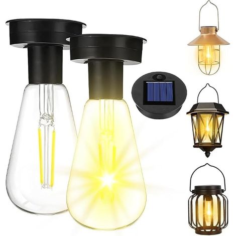 Lot de 2 Panneau Solaire de Rechange, 8 cm Lampe Solaire de Rechange, Ampoule Solaire avec Ampoule LED Claire, Ampoule Solaire Imperméable pour Lampes de Jardin Lanterne Solaire Décoration DIY (1/5)