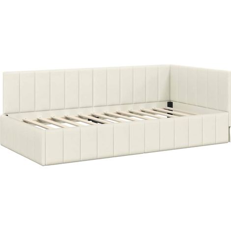 Corner Bed Frame with Headboard Cream 90 x 190 cm Velvet vidaXL