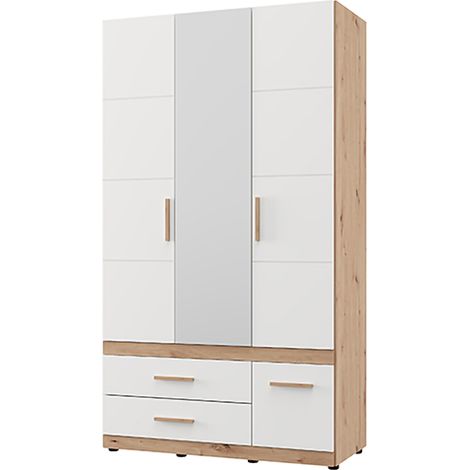 Armario 3 Puertas Yelapa, Ropero Dormitorio con Barra, 3 Cajones, 2 Estantes, 117x52 cm Blanco Mate