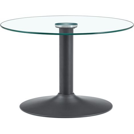 Mesa de centro redonda 70x70x45 cm de vidrio templado y metal negro para salón pequeño - MEUBLIV (1/5)