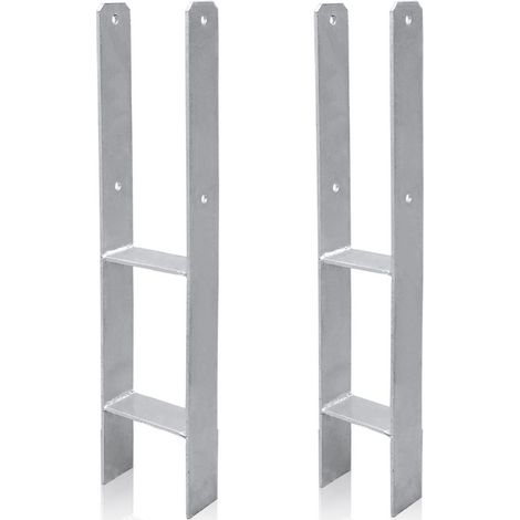 Vingo – Support de poteau en H à bétonner 600mm – Galvanisé pour bois équarri – 4 trous Ø11mm – Idéal pour clôtures et pergolas (1/5)