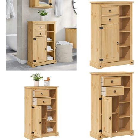 Armoire de salle de bain Corona 70x33x110 cm bois de pin massif - Meuble De Salle De Bain - Armoire De Salle De Bain - Rangement Salle De Bain - Meuble Rangement - Bois De Pin - Home & Living