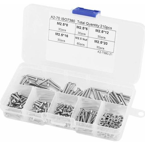 [JAMAIS UTILISÉ]INHHUB 210 pièces M2.5 boulons à tête ronde en acier inoxydable et écrous hexagonaux fixation de connecteur à vis-INHHUB (1/4)