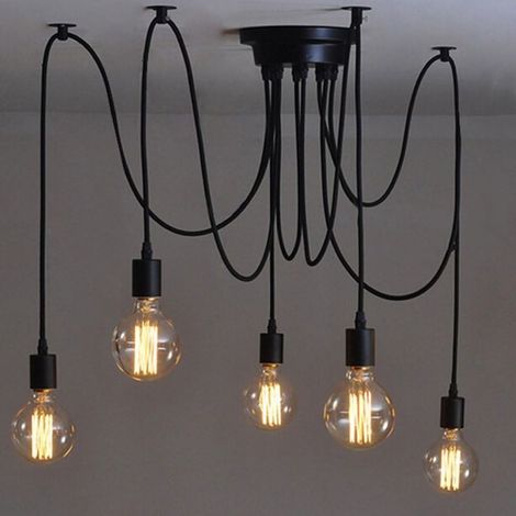 Plafonnier industriel réglable 5 bras – Éclairage suspendu métal cage – Longueur des fils 2 mètres – Compatible ampoules E27 jusqu'à 60W (1/5)
