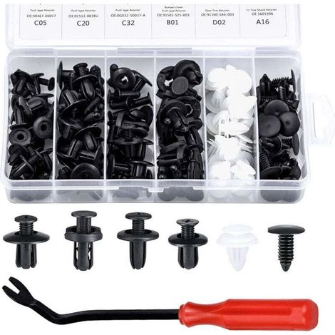 100Pcs Rivet Clips Plastique Rivets Plastiques Fixation de Protection avec différentes formes et tailles Universel pour Auto Voitures Panneaux de Portes avec Boîte De Rangement(Noir, Blanc) (1/5)
