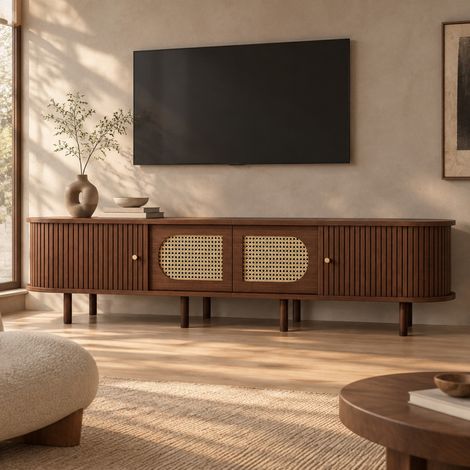 Mobile TV 180x40x40 cm in MDF marrone scuro, 2 ante, per soggiorno – MEUBLIV (1/5)