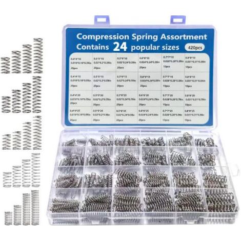 BUNTHAUS Ressort de Compression en Acier Inoxydable Petit Ressort 24 Tailles de Ressorts de Compression 6 Différents Elasticité Petit Ressort de Compression Pour DIY Craft Réparation (420)