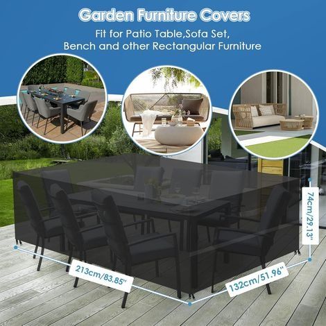 Gartenmöbelabdeckung aus 210D Oxford-Gewebe, Schutzhülle für Gartenmöbel, wasserdichte Gartentischabdeckung, Schutzplane mit Kordelzug (213 x 132 x 74 cm) (1/4)