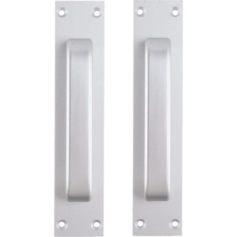 Poignée de porte en alliage d'aluminium (argentée), montée sur verre et plastique (1/5)