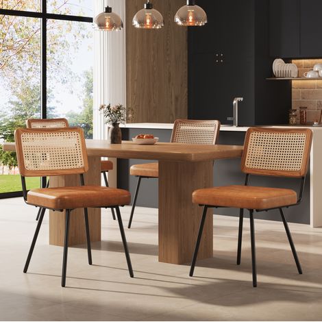 Set di 4 sedie da sala da pranzo 61 x 46 x 79 cm, PU, rattan PE, gambe in metallo marrone OKMYHOME (1/5)