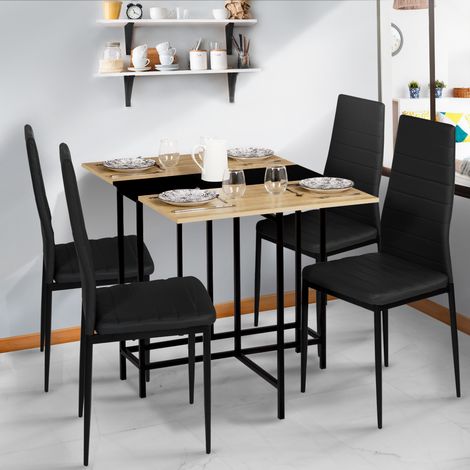 EDI Consola plegable para 2-4 personas en haya y negro diseño industrial 103 x 76 cm
