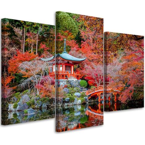 Quadro su tela 3 pezzi Giappone paesaggio rosso - 150x100 (1/5)