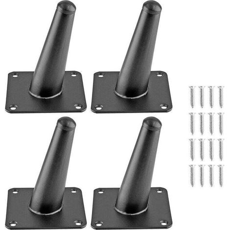 4x Pieds- 10cm Noir de Meuble Cône Obliques Pieds de Support en Fer pour Armoire Table Lit (1/4)